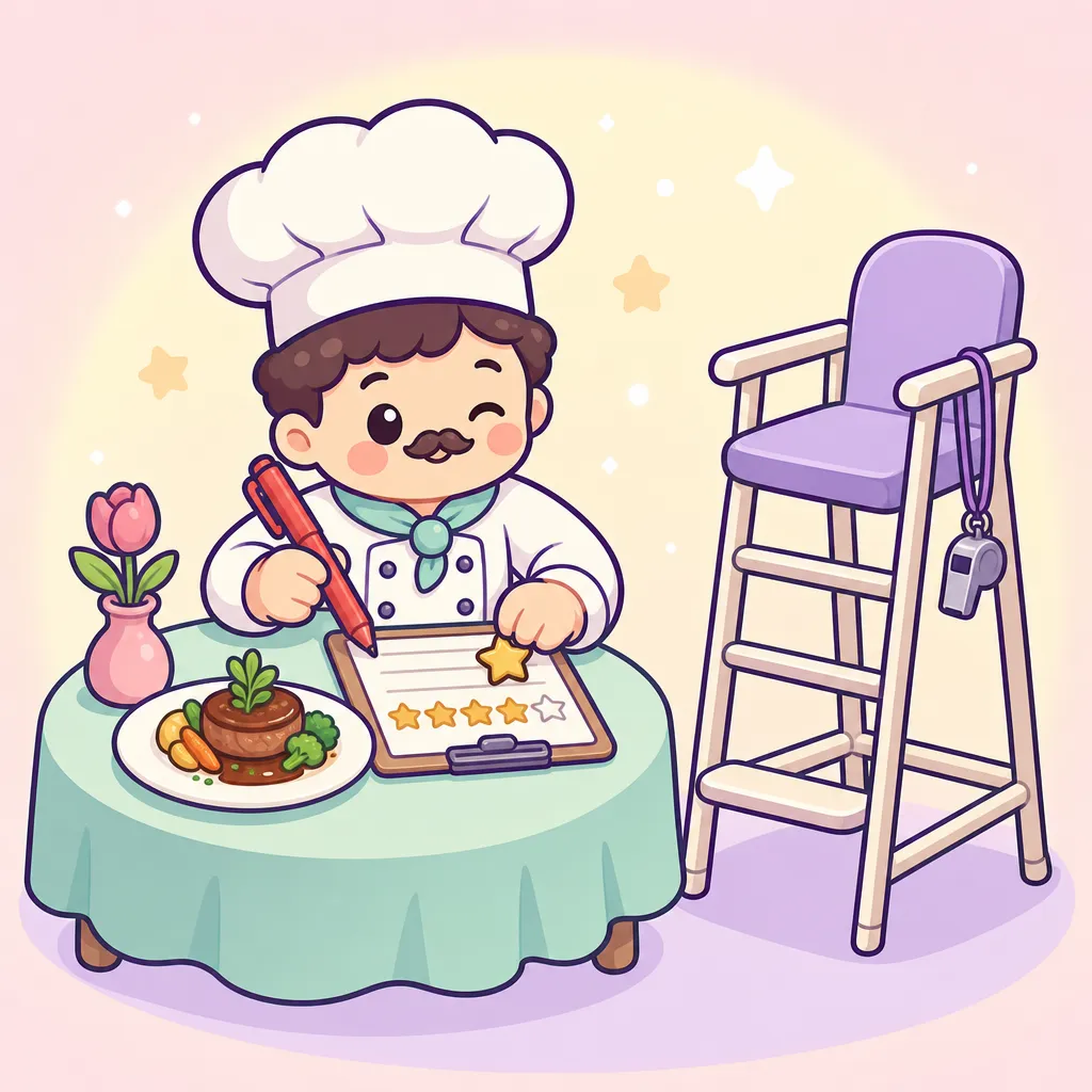 요리사가 자기 요리 점수표에 직접 별을 붙이고, 바로 옆 심판 의자는 비어 있는 장면 — 아직 독립 심판이 없는 자율 점검의 비유 (GPT 이미지 생성)