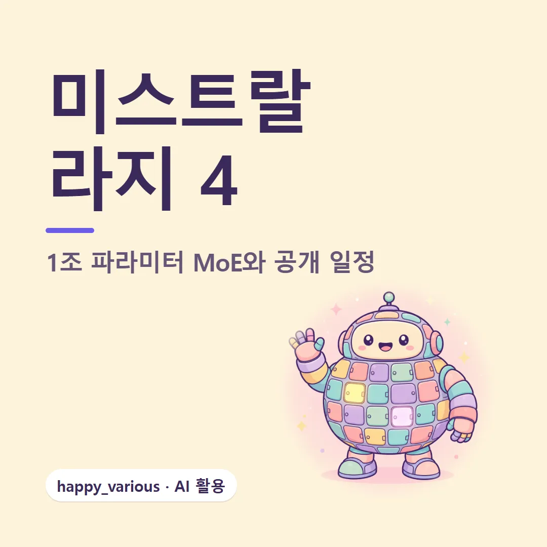 미스트랄 라지 4 — 1조 파라미터 MoE와 공개 일정 (캐릭터는 GPT 이미지 생성)