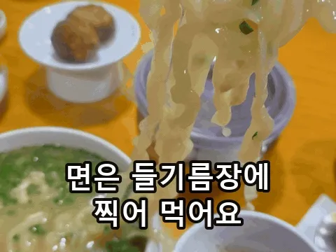 エゴマ油だれに麺をつける瞬間（GIF）
