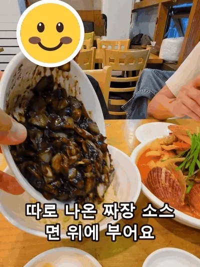把分開上的炸醬倒在麵上（動圖）