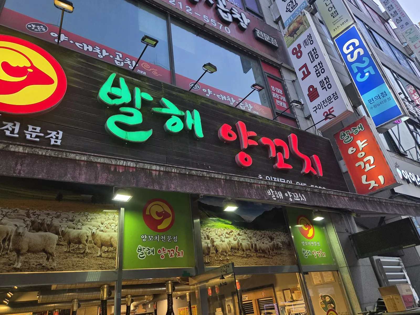 'Balhae Yangkkochi · lamb skewer specialty' signboard