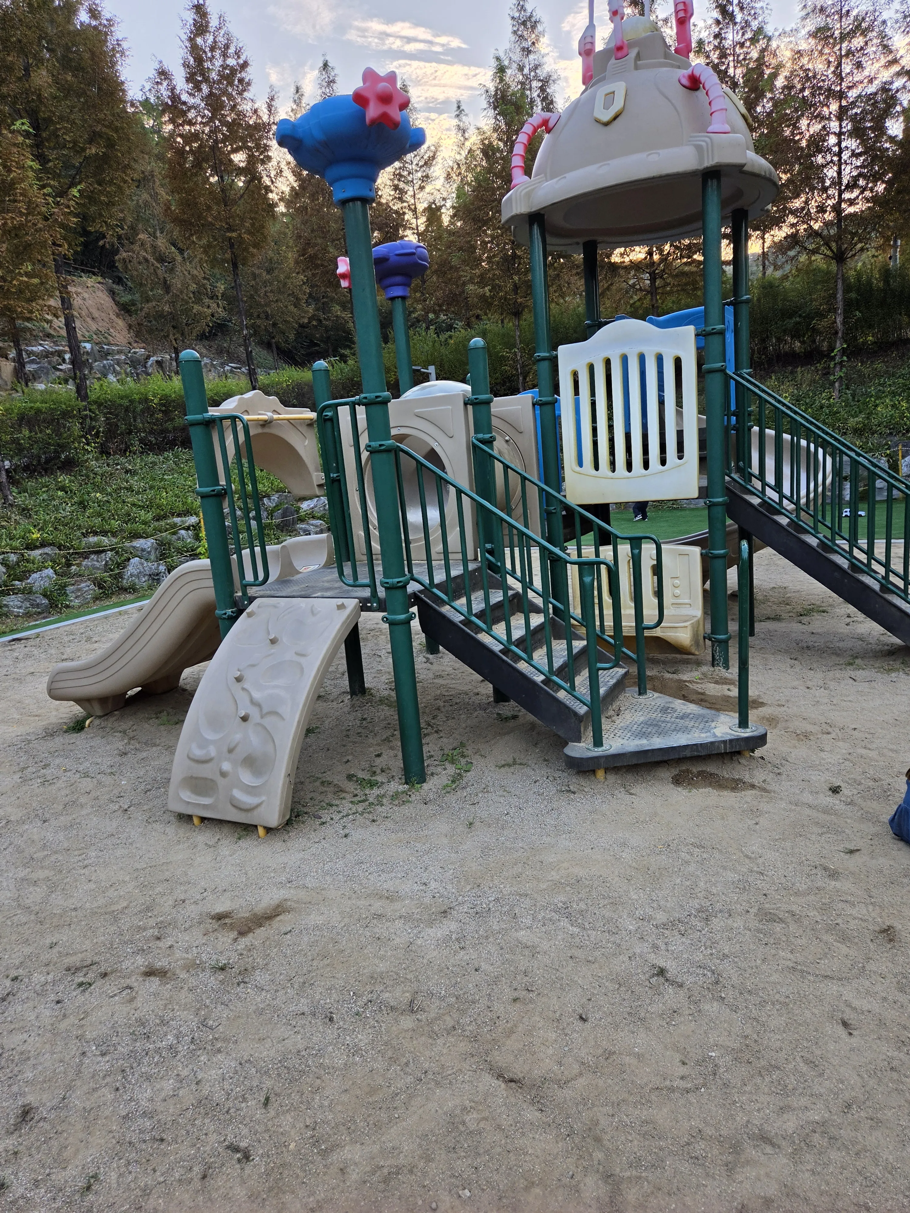 The campsite playground with slides