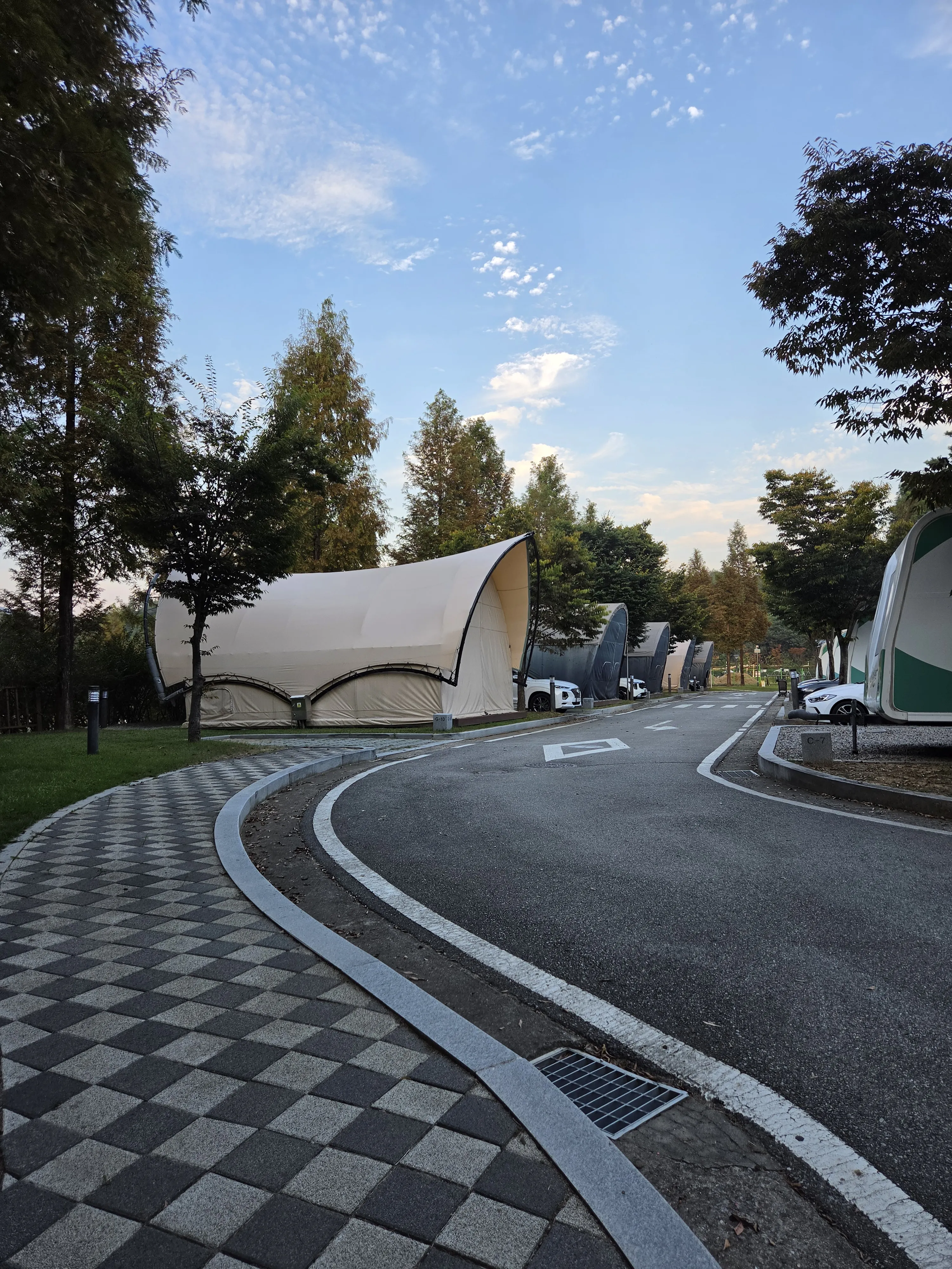 Glamping facilities along the internal road