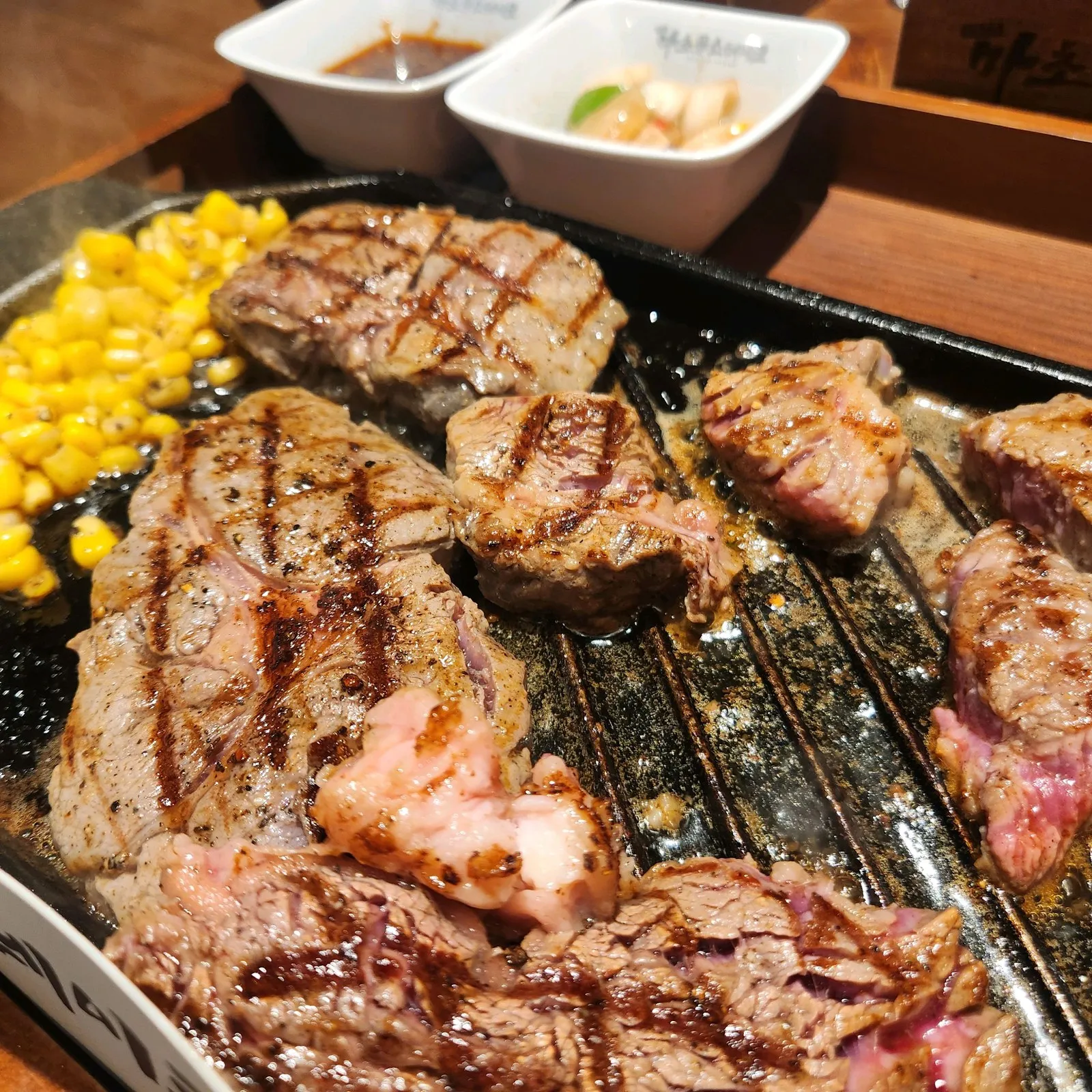 Jangan branch — juicy steak on the hot plate