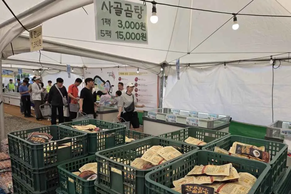 往屆活動 — 活動帳篷內的食品攤位與遊客（照片：韓國觀光公社・公共授權第3類）